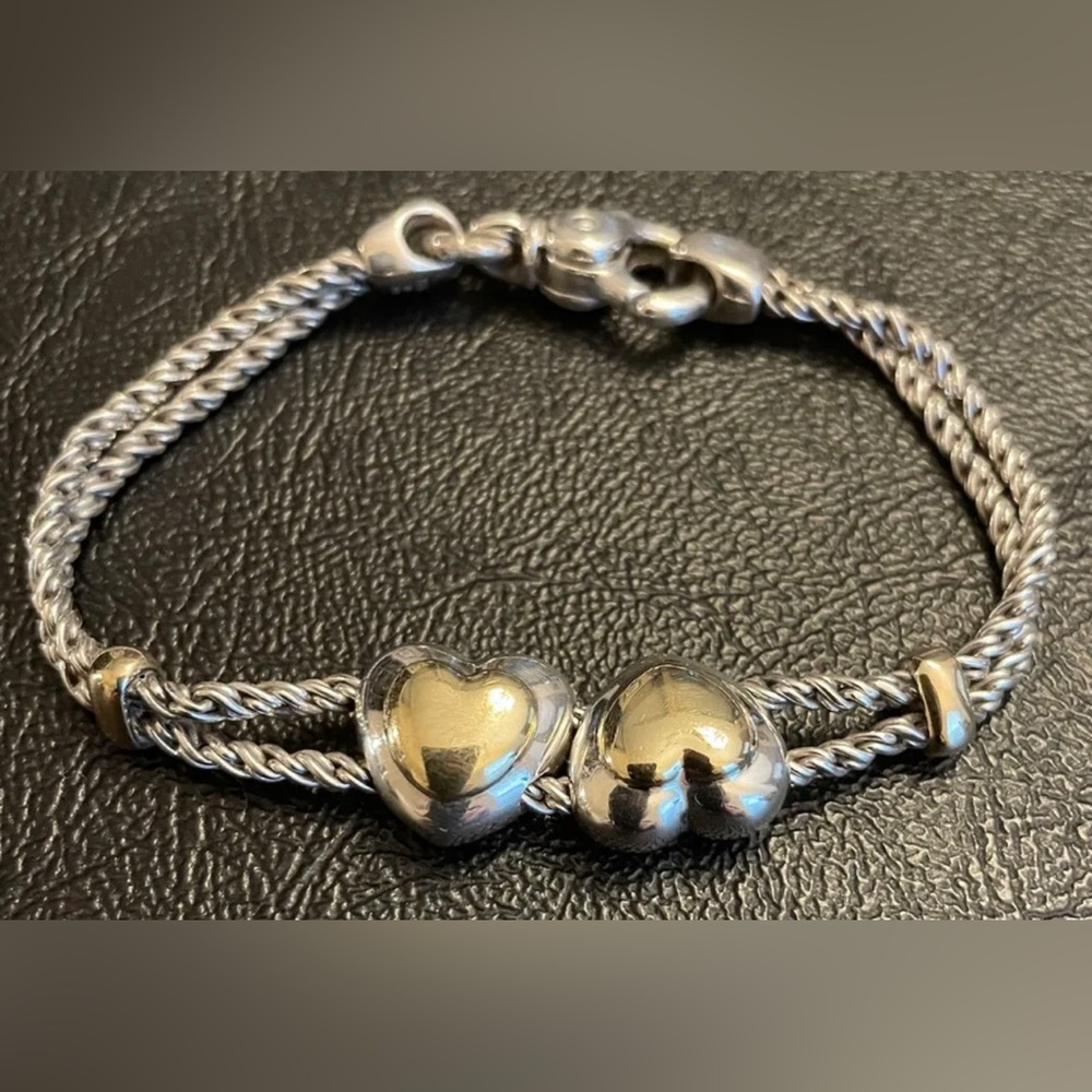 Tiffany & Co. Double Heart Rope Chain Bracelet Sterling Silver & 18K Gold